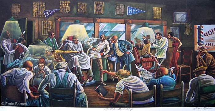 Ernie Barnes The Palace Barber Shop Artist Signed Lithograph African  American Fine Art