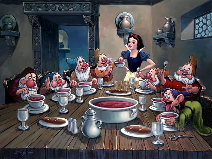 Rodel Gonzalez Soup for Seven From Snow White and the Seven Dwarfs  Hand-Embellished Giclee on Canvas Disney Fine Art