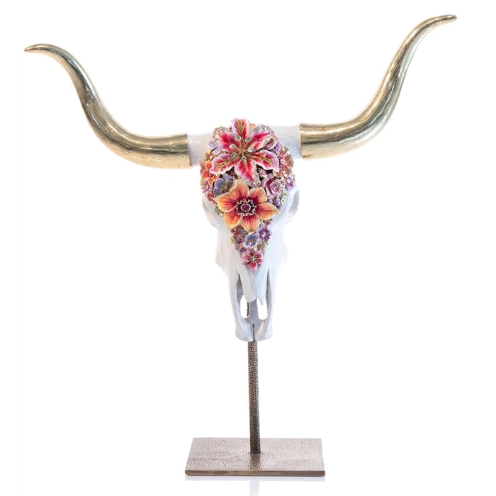 Jay Strongwater - Kayden Cow Skull With Flowers Objet