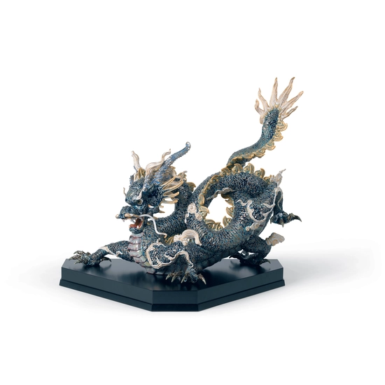 Lladro - Great Dragon - Golden Lustre and Blue