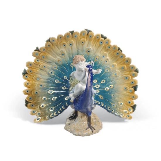 Lladro - Cherub on a Peacock