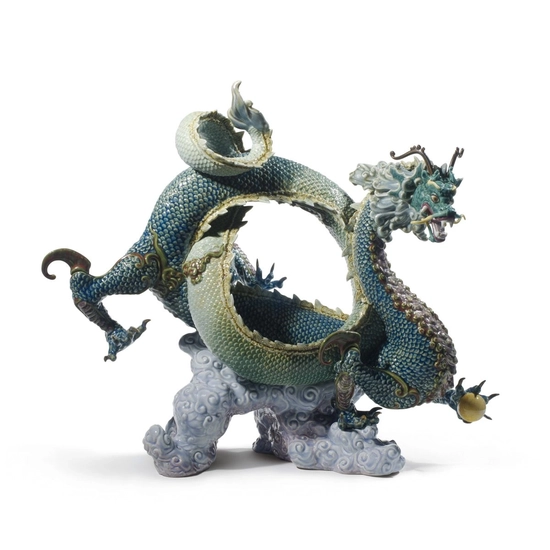 Lladro - Auspicious Dragon Sculpture Green