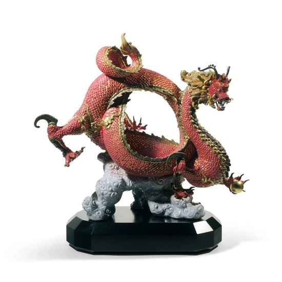 Lladro - Auspicious Dragon Sculpture Red