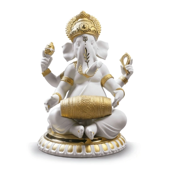 Lladro - Mridangam Ganesha. Golden Lustre