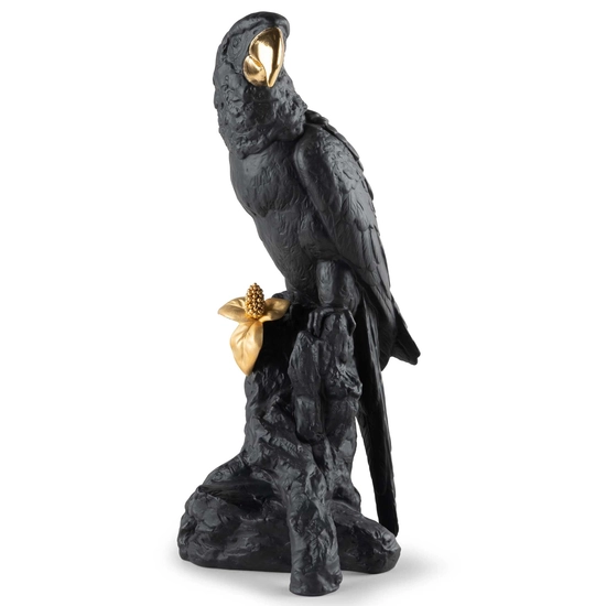 Lladro - Macaw Bird Sculpture. Black-Gold