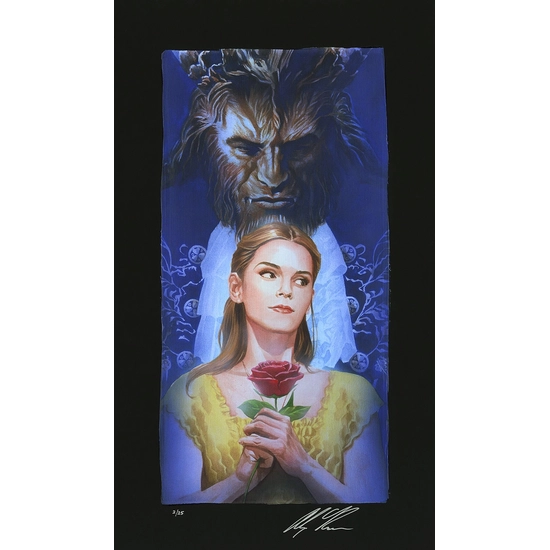 Alex Ross Disney - La Belle Et La Bete Chiarograph on Black Paper From Beauty and The Beast