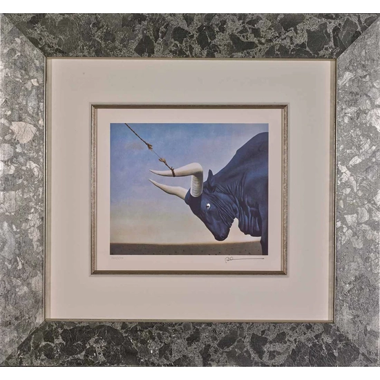 Robert Deyber - I've Got the Bull by the Horns Framed