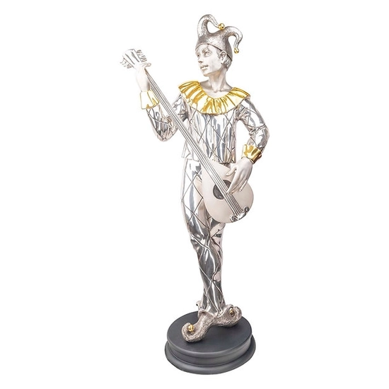 Dargenta - Silver Harlequin Statue Playing Mandolin