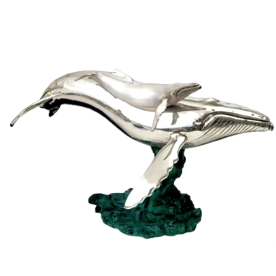 Dargenta - Silver Humpback Whale Mother & Calf Statue