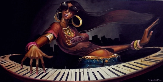 Frank Morrison - DIVA N KEYS GICLEE ON CANVAS ARTIST PROOF