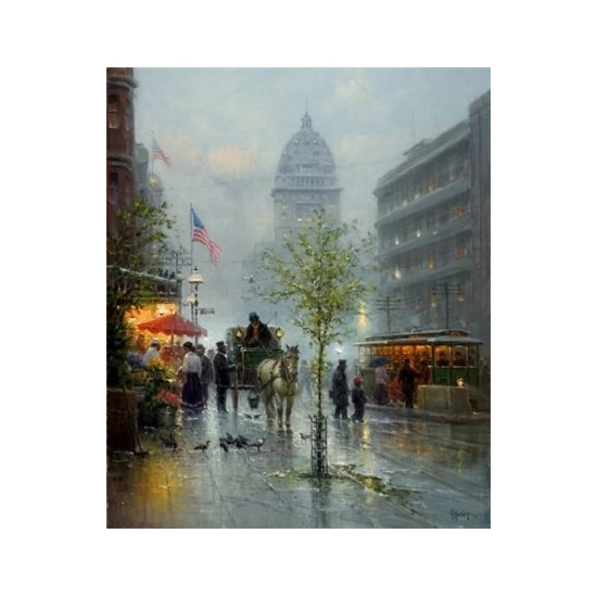 G Harvey - Market Street Trolleys Giclee On Canvas Artist Proof