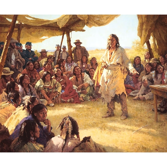 Howard Terpning - Paper That Talks Two Ways, The Treaty Signing Masterwork Canvas Edition)