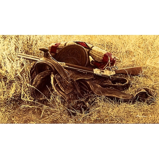 James Bama - 1880s Still Life of Saddle and Rifle SMALLWORK EDITION ON