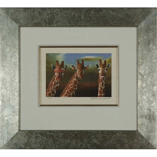 Robert Deyber - See No Evil, Hear No Evil, Speak No Evil Giraffes Framed