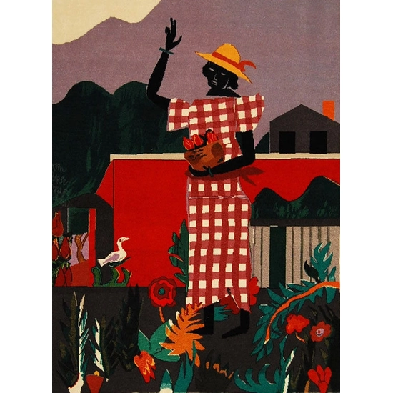 Romare Bearden - Girl in the Garden Tapestry  Hand Woven Textile  1989