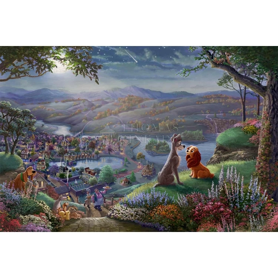 Thomas Kinkade Disney - Lady And The Tramp Falling In Love