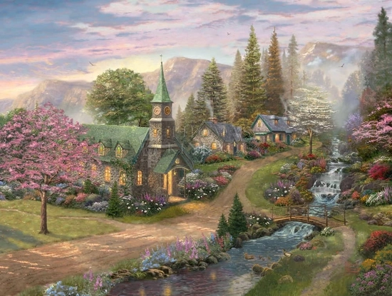 Thomas Kinkade-Sunday Morning Chapel