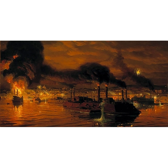 Tom Lovell - Union Fleet Passing Vicksburg Limited Edition Print