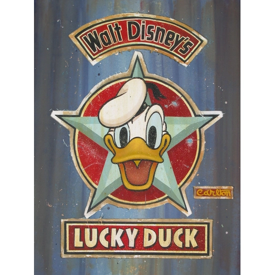 Trevor Carlton - Luck Duck  Lot 2 Giclee On Hand-Painted Mixed Media Canvas