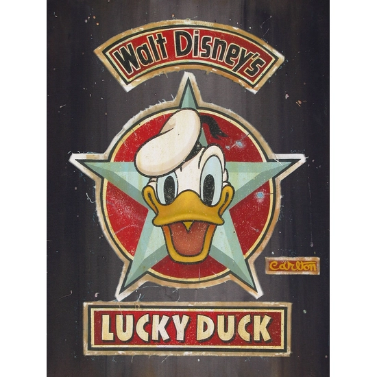 Trevor Carlton - Luck Duck  Lot 3 Giclee On Hand-Painted Mixed Media Canvas