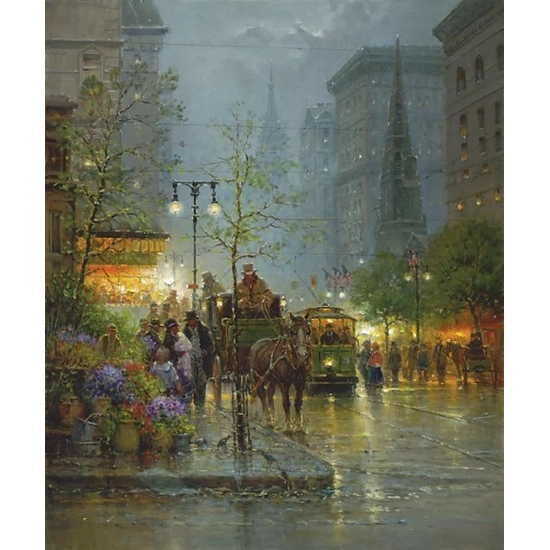 G Harvey - Vendors On Fifth Avenue By G. Harvey Giclee On Canvas  Artist Proof