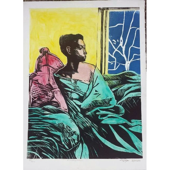 William Tolliver - Contemplation Hand colod woodcut Artist Signed