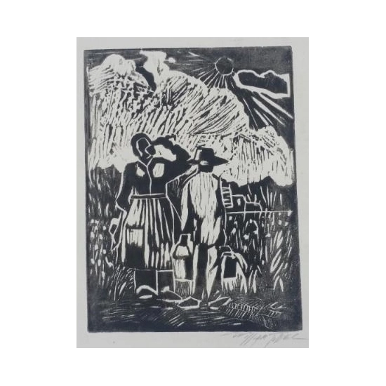 William Tolliver - Field Workers Woodcut PArtist Proofer Artist Signed