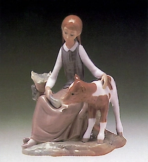 Lladro-Girl With Calf 1972-81