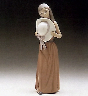 Lladro-Bashful-Girl With  With Straw Hat - Open Box