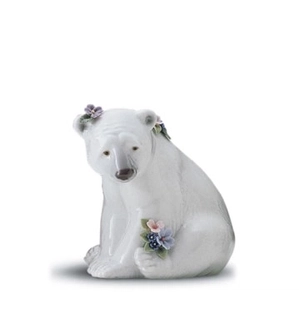 Lladro-Seated Polar Bear With Flowers 1997-01