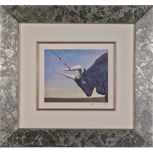 Robert Deyber-I've Got the Bull by the Horns Framed