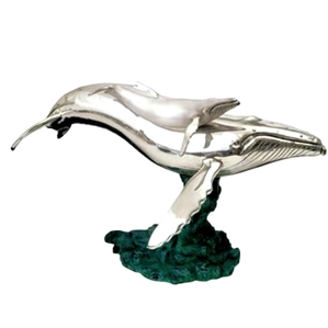 Dargenta-Silver Humpback Whale Mother & Calf Statue