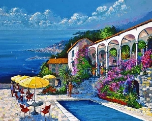 Kerry Hallam-Mediterranean Villa Canvas