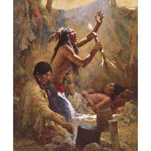 Howard Terpning-Medicine Man of the Cheyenne Masterwork Anniversary Canvas)