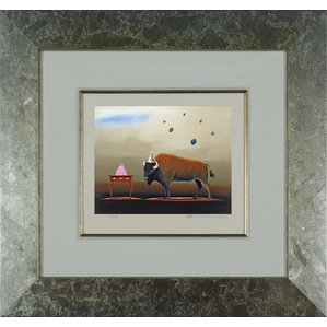 Robert Deyber-The Party Animal Buffalo Framed