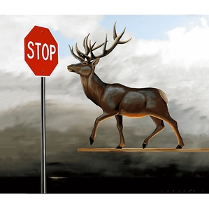 Robert Deyber-The Buck Stops Here Deer at Stop Sign