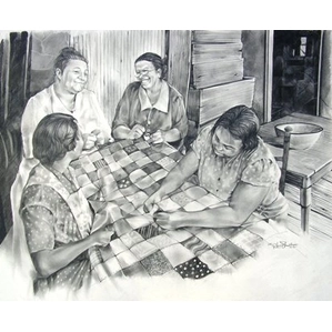 Robert Jackson-The Quilting Party Graphite Pencil on Paper