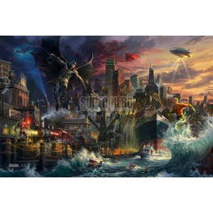 Thomas Kinkade DC Comics-Justice League Showdown At Gotham City Pier