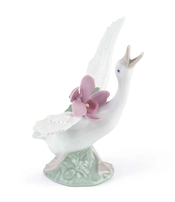 Lladro-Running Duck With Pink Orchid