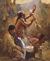 Howard Terpning-Medicine Man of the Cheyenne Masterwork Anniversary Canvas)