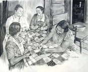 Robert Jackson-The Quilting Party Graphite Pencil on Paper