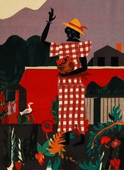 Romare Bearden-Girl in the Garden Tapestry  Hand Woven Textile  1989