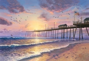 Thomas Kinkade-Footprints in the Sand - Pismo pier