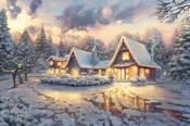 Thomas Kinkade Disney-Mickey and Minnie Christmas Lodge