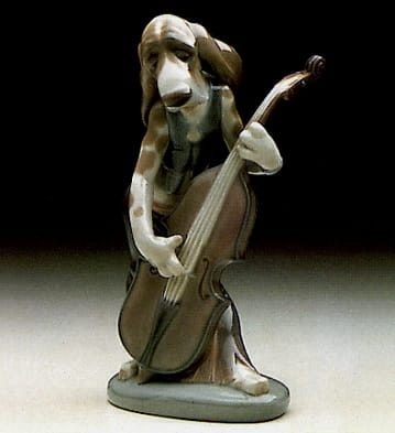 Lladro Dog Playing Bass Fiddle Porcelain Figurine