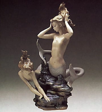 Lladro Mermaids Playing Porcelain Figurine