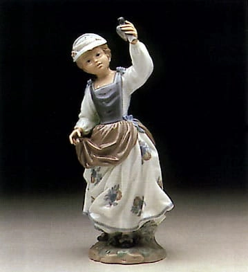 Lladro Girl w/Sparrow Porcelain Figurine