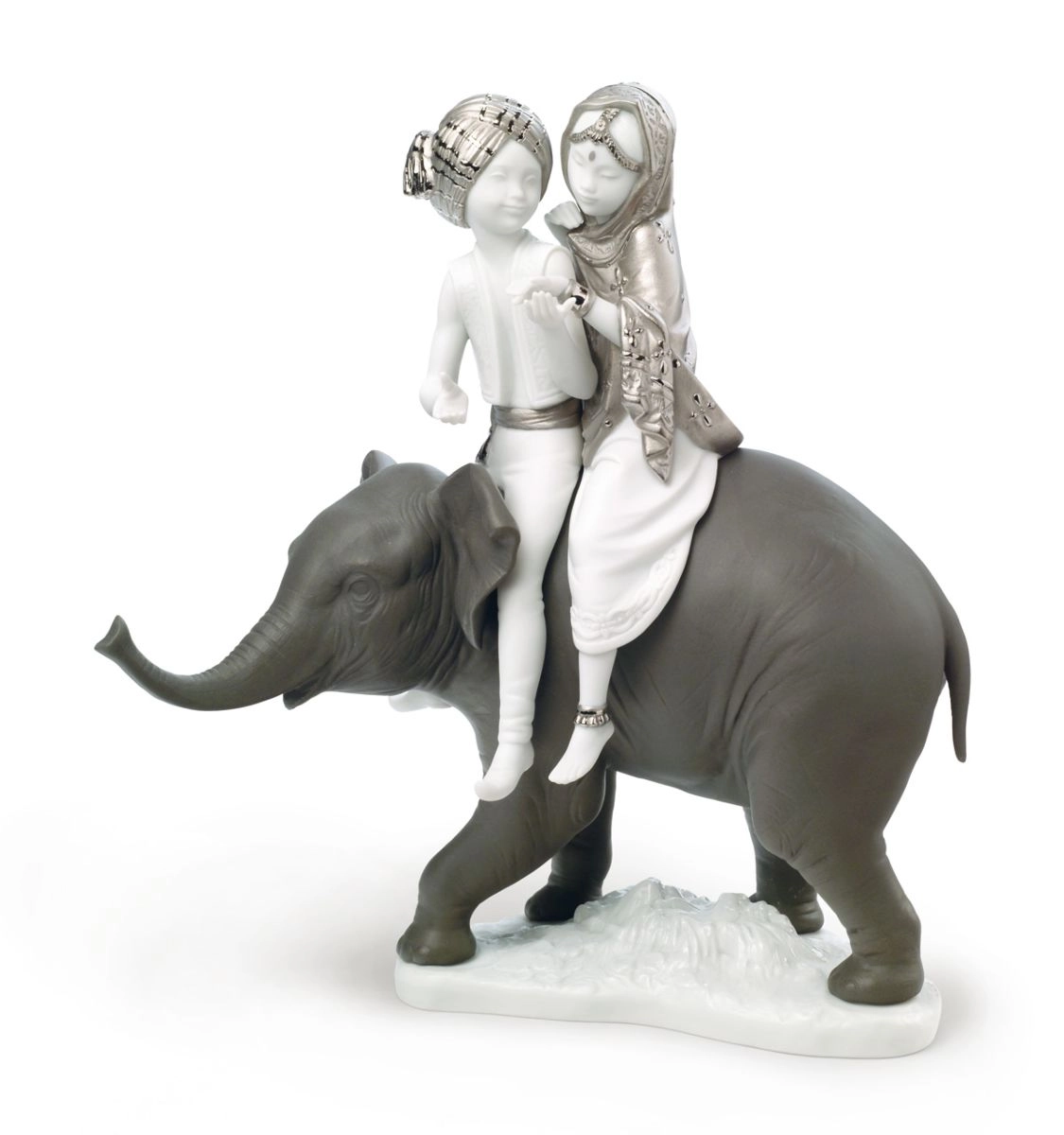 Lladro Hindu Children. Silver Lustre Porcelain Figurine