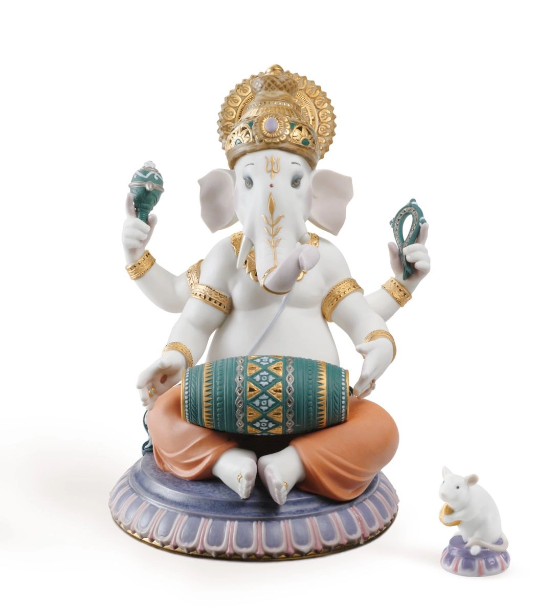 Lladro Mridangam Ganesha Porcelain Figurine
