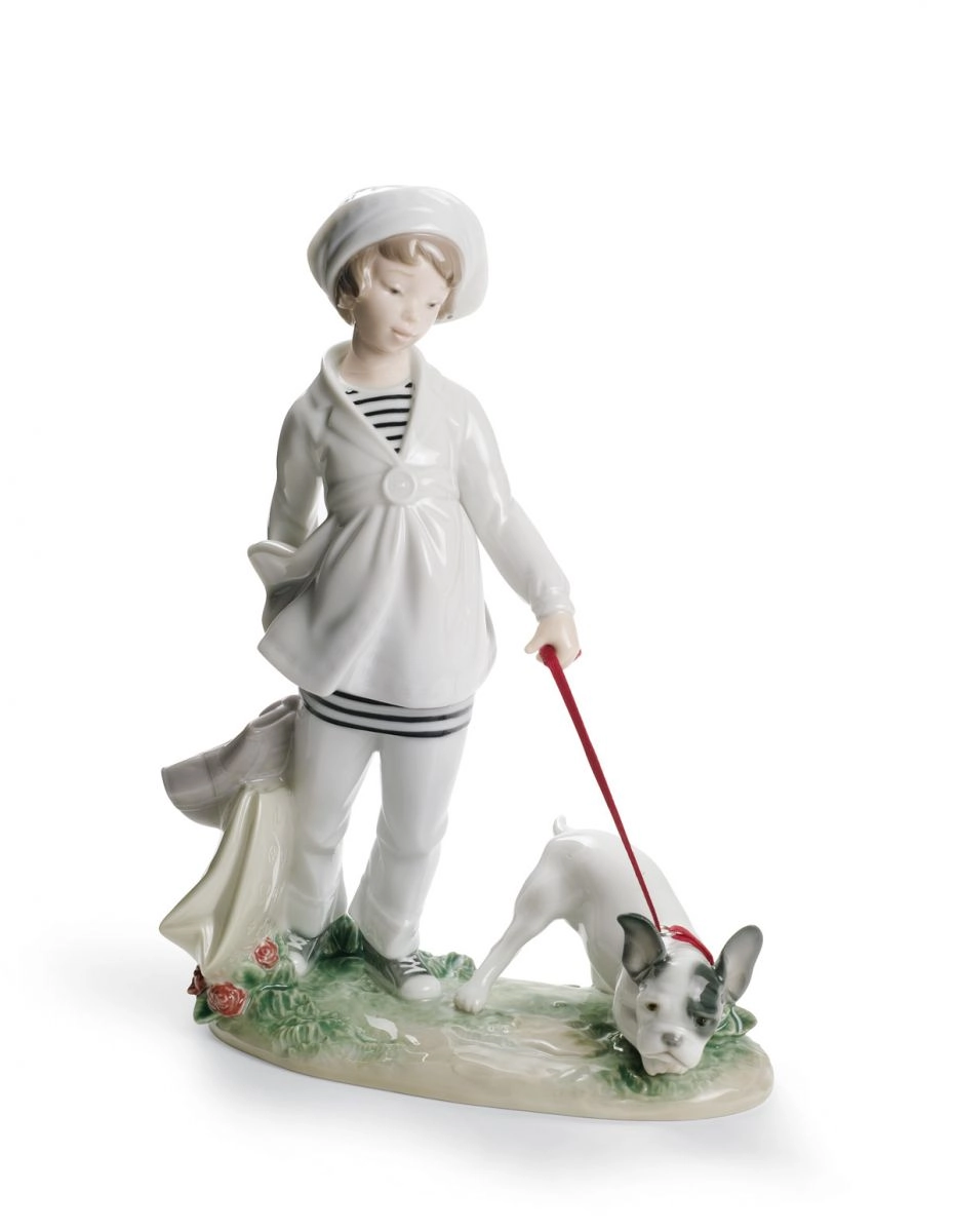 Lladro Girl with French Bulldog Porcelain Figurine